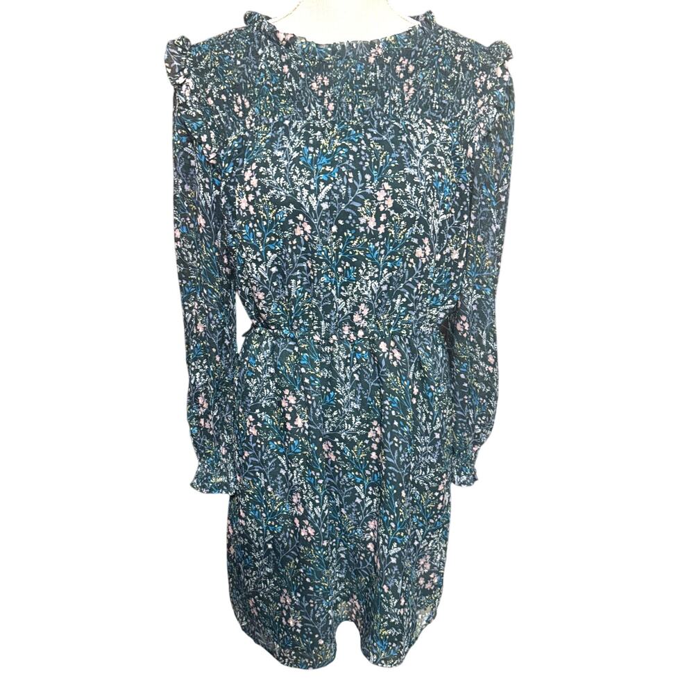 Loft Green Floral Dress sz 4 Smocked Cottagecore Fairy Ditsy Prairie Mini